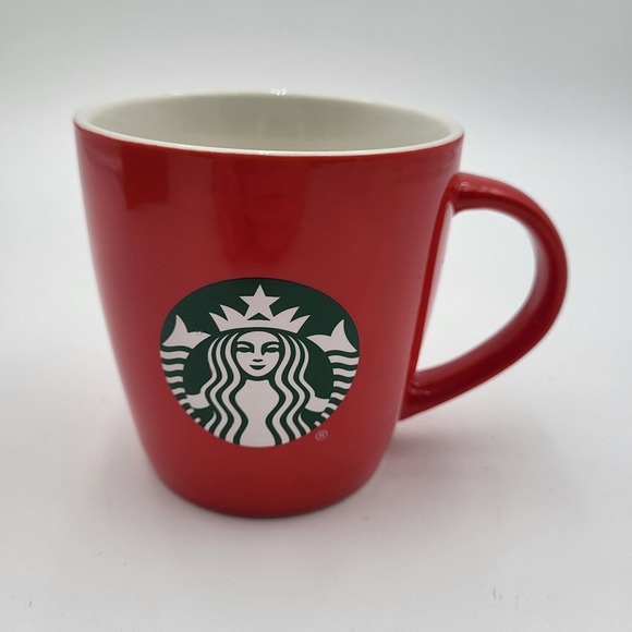 (2) Starbucks 12oz Red Ceramic Coffee Mugs Mermaid Siren Logo 2020/2021 - Picture 2 of 16
